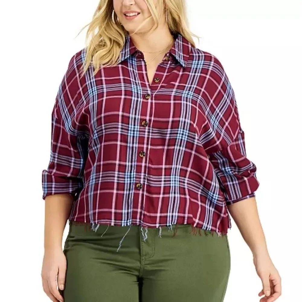 Love, Fire Raw Hem Plaid Button-Down Top sz 1x
